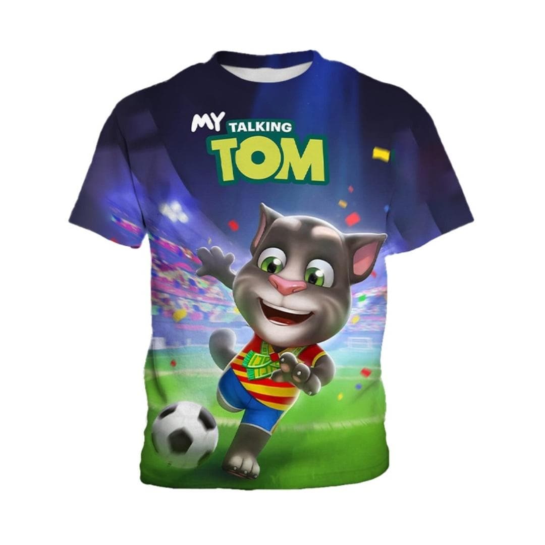 My Talking Tom Children's 3D Printed Short sleeved T-shirt, Boys' Fashion Clothing, Daily Casual Comfortable Top 120
