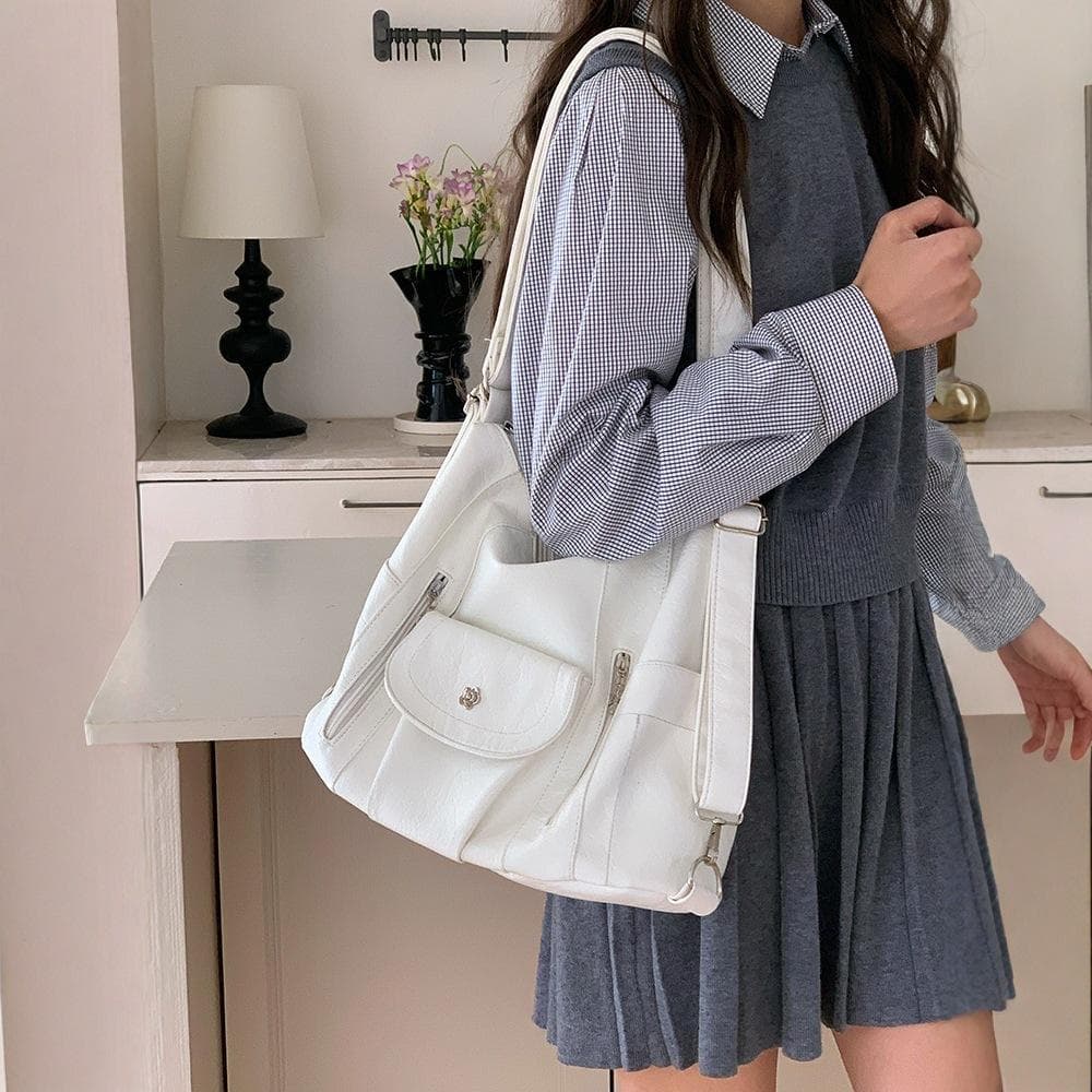 Autumn and Winter Backpack Bag Female Fashion Single Shoulder Tote Bag College Backpack white