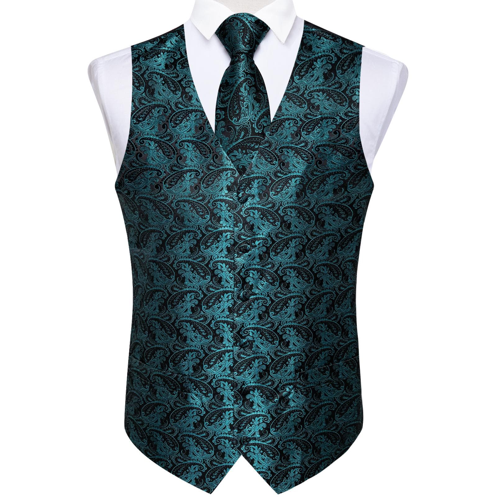 Dibangu Mens Yellow Paisley Vest Suit Waistcoat Hanky Cufflinks Tie Set Wedding S