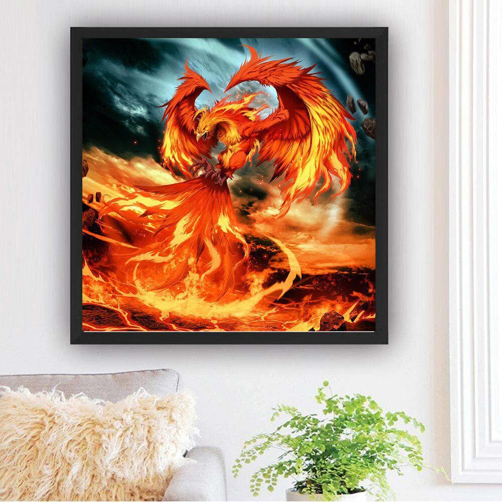 Needlework Diamond Painting Fire Howling Phoenix Rhinestone Cross Stitch Wedding Diamond Embroidery 30x30CM