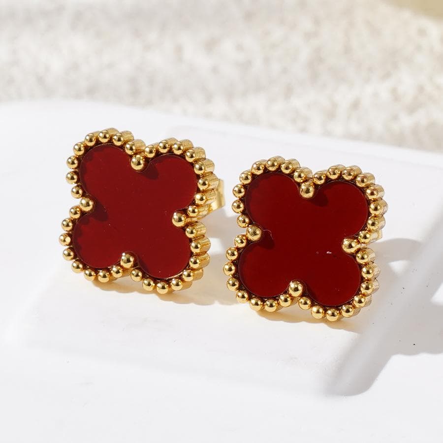 Fashion 18k Titanium Steel Four-Leaf Clover Earrings Female Simple Shell Light Luxury Senior Sense Of Earrings Personality Earrings