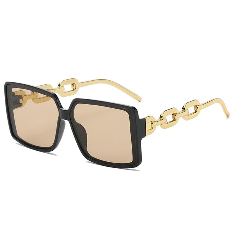 Fashion Large Frame Sunglasses UV400 Protective Glasses for Women Men with Chain Leg Design Retro Sun Glasses