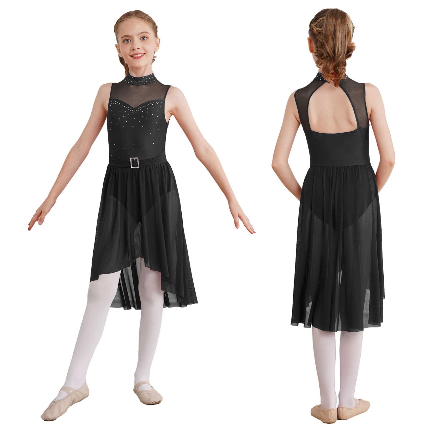 Lyrical Dance Dress for Girls Latin Jazz Gymnastics Leotard 5-16 Years Ballet Dress Performance Costume 13-14 Years black