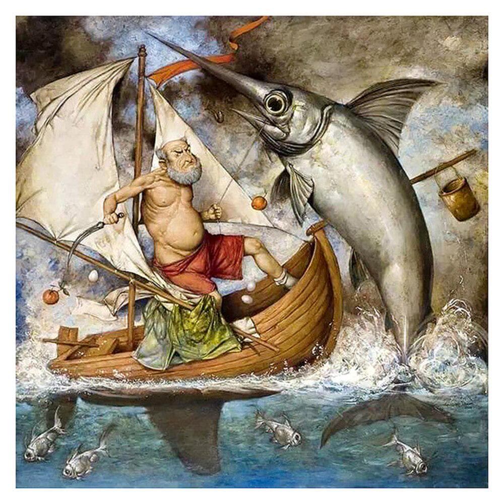 5d Diy Diamond Painting Scenery Fishing Fish Full Round Drill Rhinestone Embroidery Cross Stitch 30x30CM