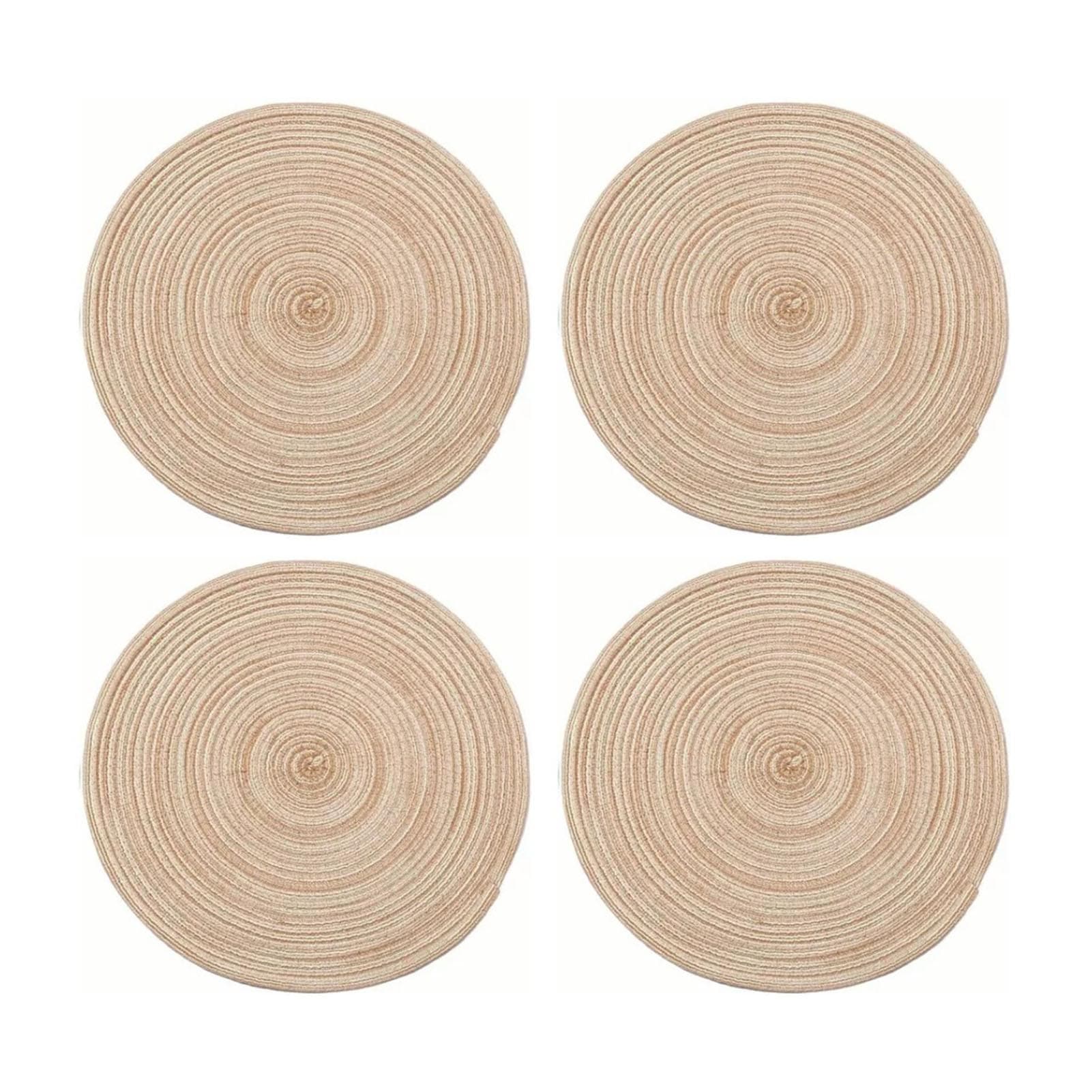 4Pcs Circular Cup Mat Braiding Heat Resistant Bowl Plate Mat Nordic Style Insulation Coaster Khaki khaki