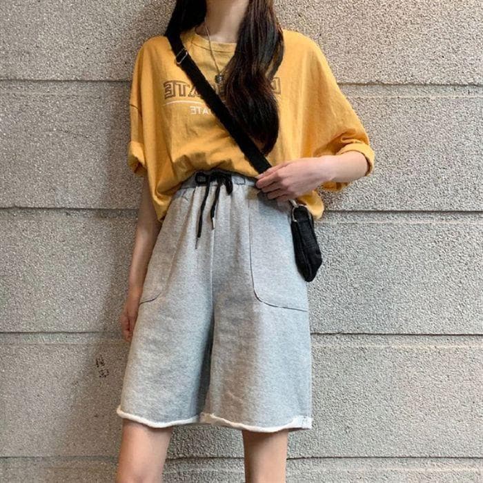 New Student Thin Wide-leg Pants Tied Loose College Casual Versatile Sports Style Shorts Large Size Five-point Pants 2XL