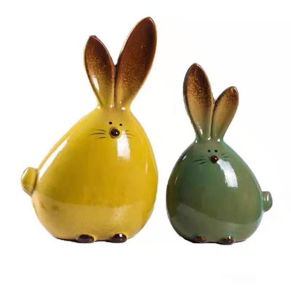 Ceramic Rabbit Figurines Easter Long Ear Bunny Ornament Desktop Animal Doll Home Office Room