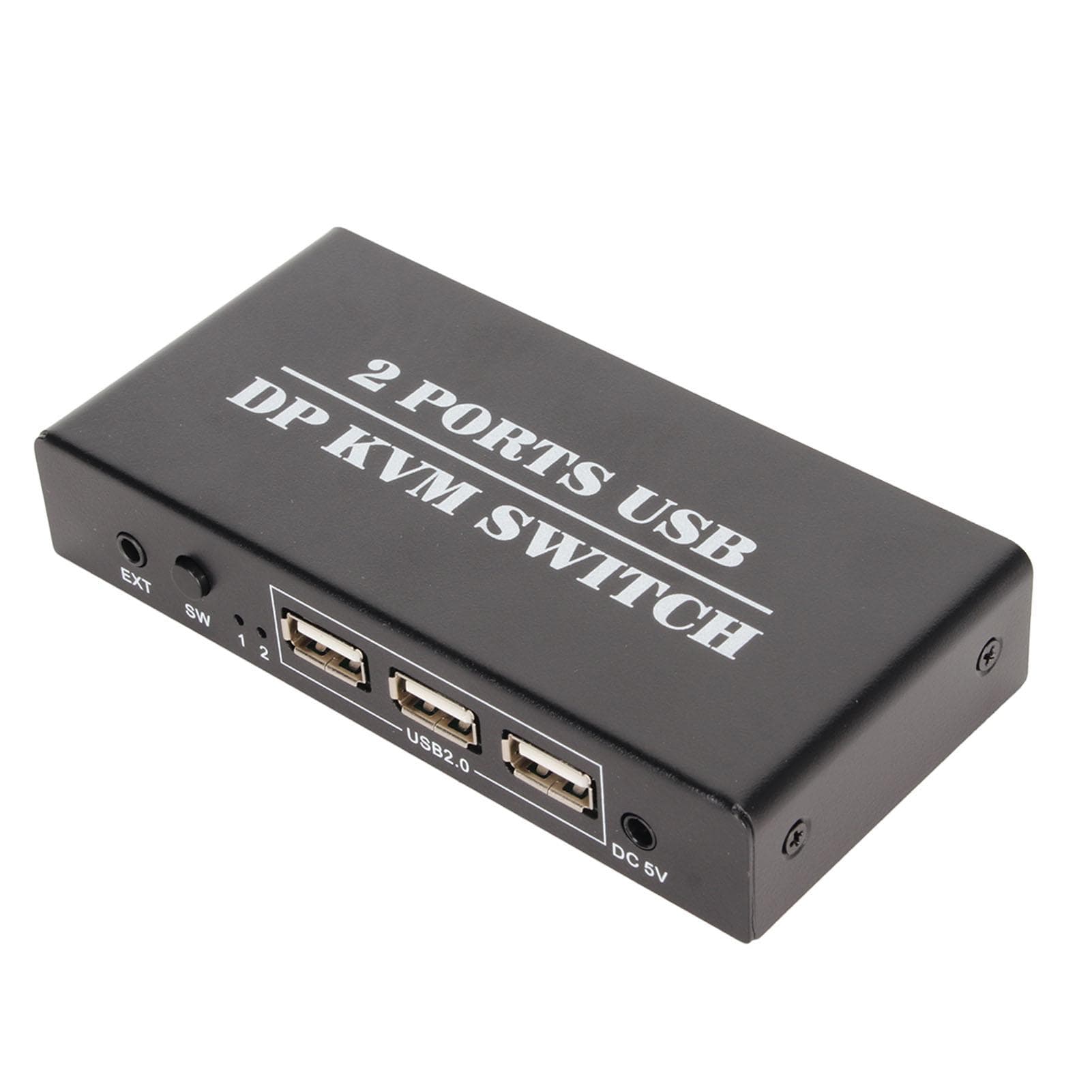 DisplayPort KVM Switch 2 Ports 4K 60Hz Dual Mode Aluminum Alloy Plug and Play KVM Switcher for US Plug