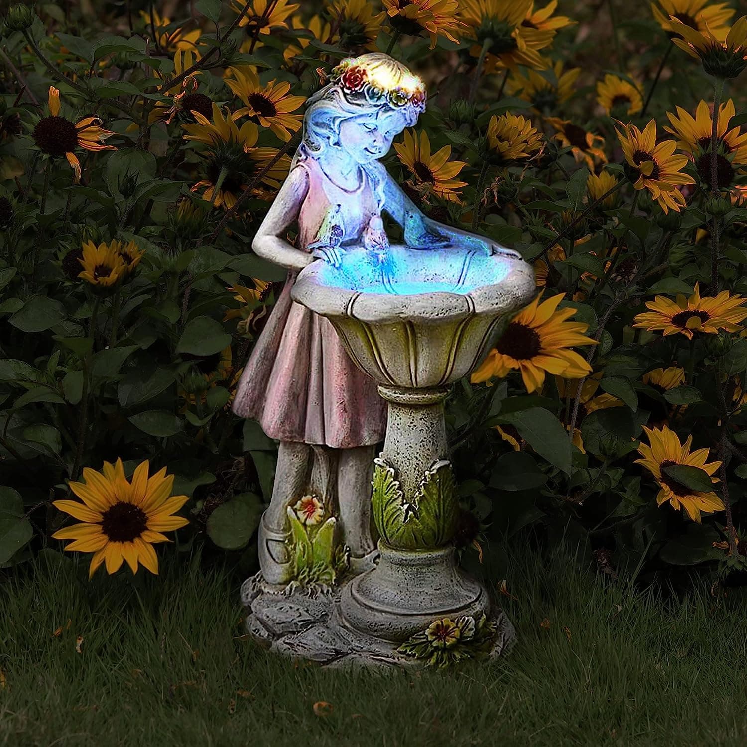 Waterproof Resin Fairy Garden Statue, Solar Outdoor Statue Decoration as Housewarming Christmas Birthday Gift