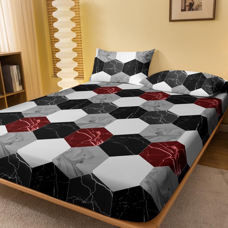 1 Simple Modern Geometry Printed Matte Fitted Sheet, Bedroom Printed Bed Cover, Bedding (Excluding Pillowcases) 71x132cm