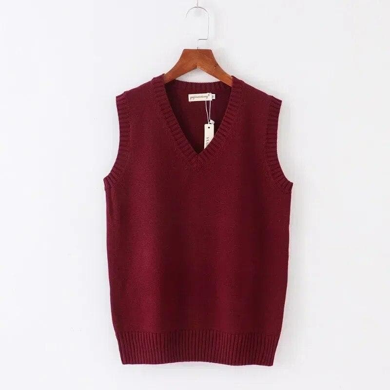 Solid Knitted Sweater Vest Women Fashion V-neck Office Lady Knitwears Autumn And Winter Sleeveless Women Vests Sweaters 29875 S wow