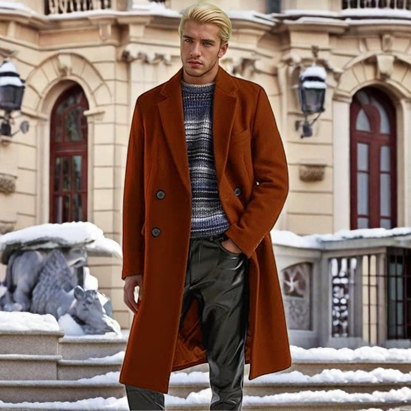 Wool Long Coat Men's Double-breasted Coat XL