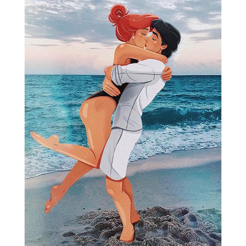 5D DIY Diamond Embroidery Full Round Diamond Drawing Cartoon Men and Women Love Cross Stitch 20X30CM