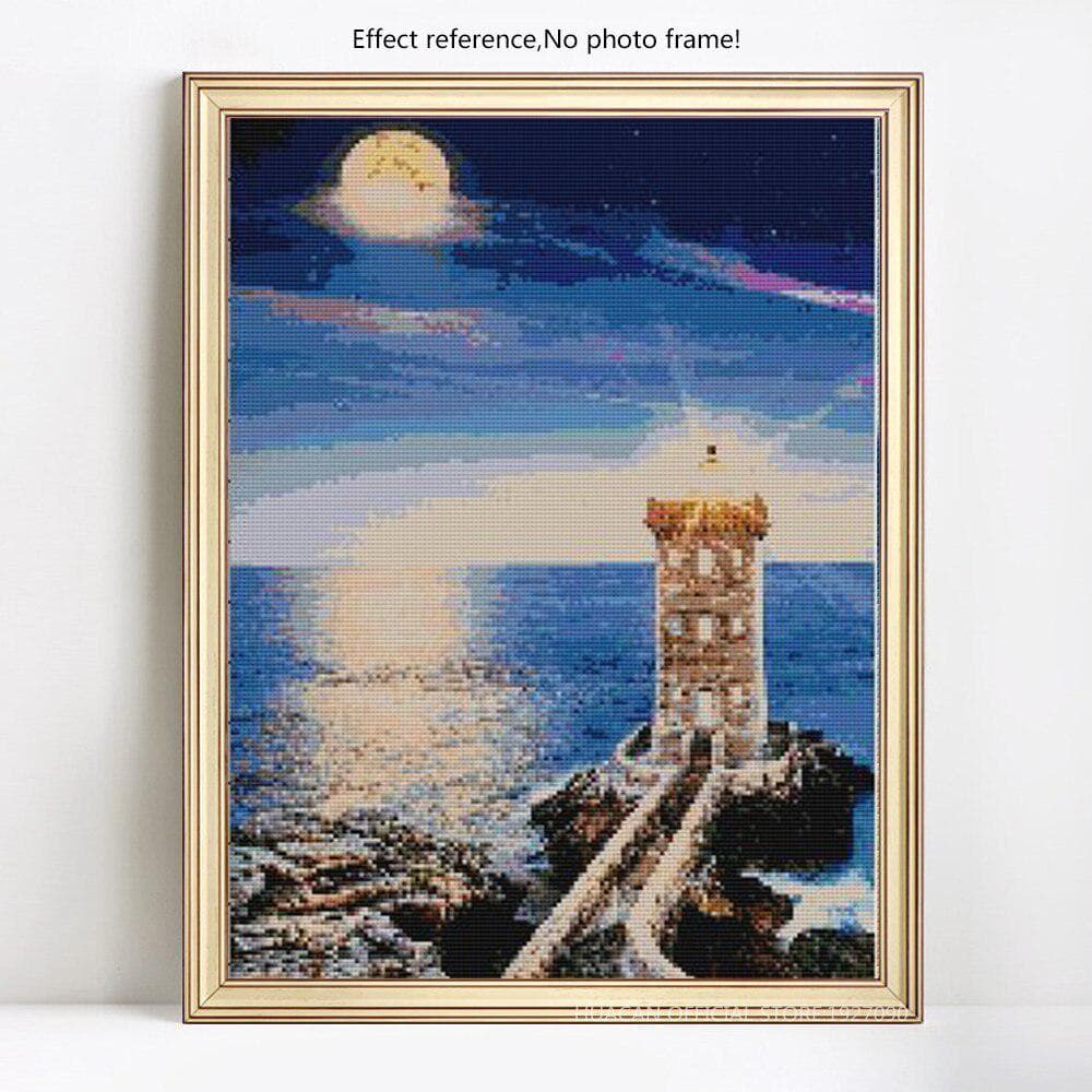 Diamond Painting Landscape Lighthouse Full Round Diamond Embroidery Picture Rhinestone 20X30CM