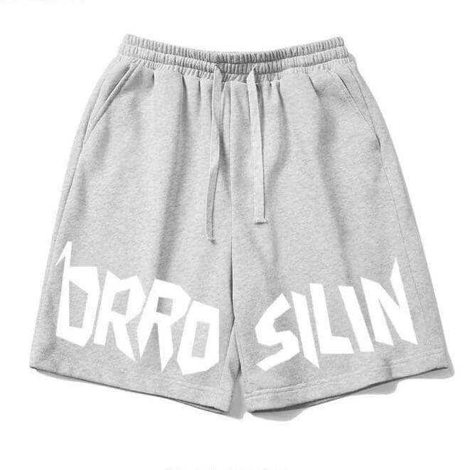 Letter Drawstring Basketball Shorts Men's Summer New Versatile Loose Casual Straight Five-point Pants M gray