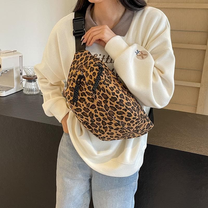 Large Size Leopard Prints Chest Bags for Women Canvas Large Capacity Shoulder Crossbody Bag 2025 Summer Latest Waist Fanny Pack brown
