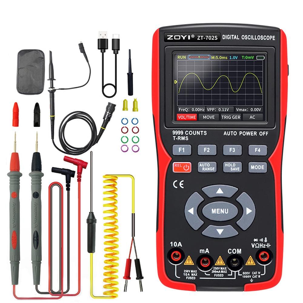 2in1 Digital Oscilloscope Multimeter 48MSa/s Sampling Rate 10Mhz Bandwidth 9999 Counts True RMS multicolour