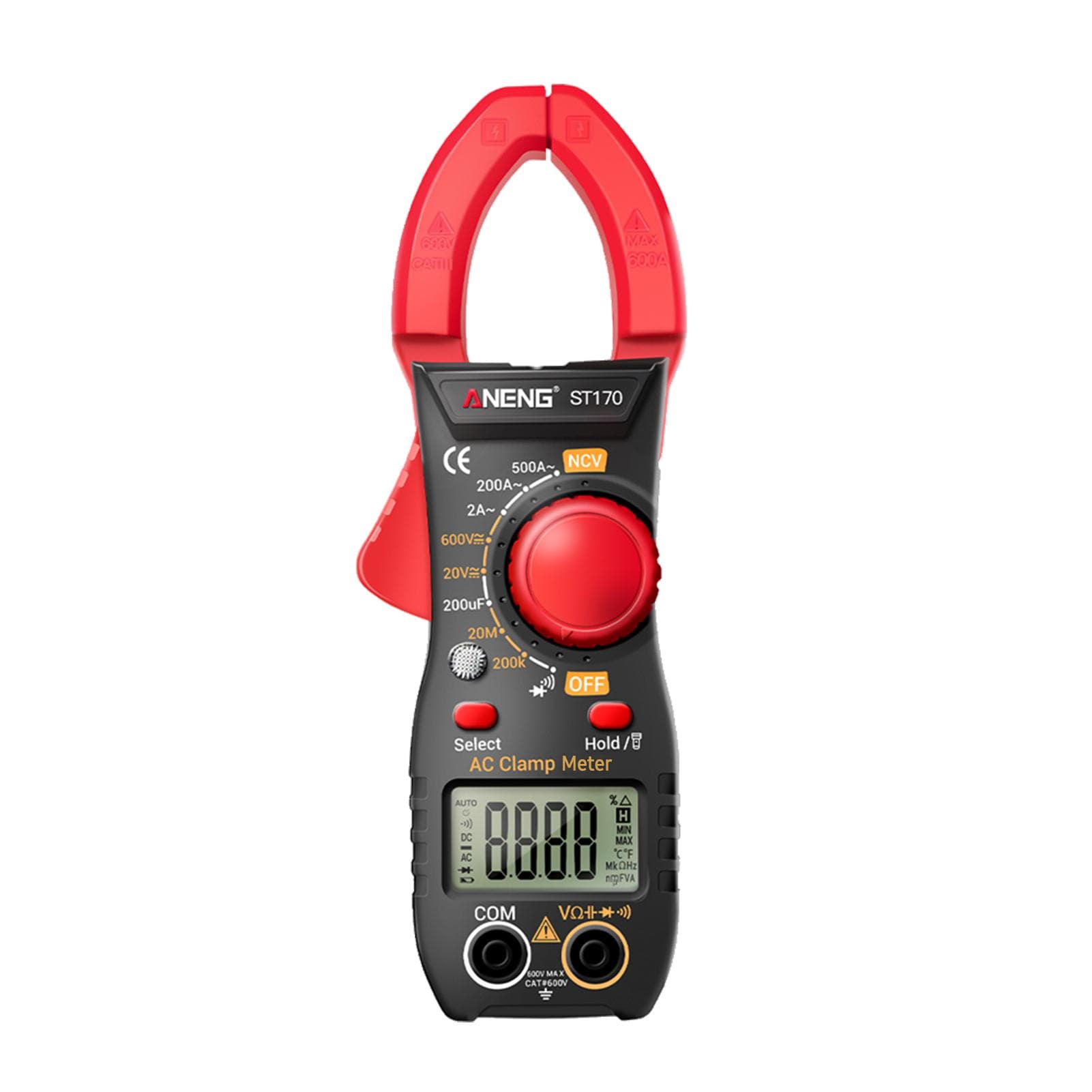 ANENG ST170 Smart Clamp Meter 1999 Counts Auto-ranging Digital Multimeter LCD Screen AC DC Voltage red/black