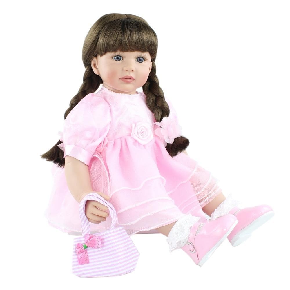 BZDOLL 60cm Silicone Reborn Baby Doll Toy For Girl 24 Inch Long Hair Pink Dress Princess Toddler Dress Up Play House Bebe Birthday Gift Brown eyes, 60cm doll green