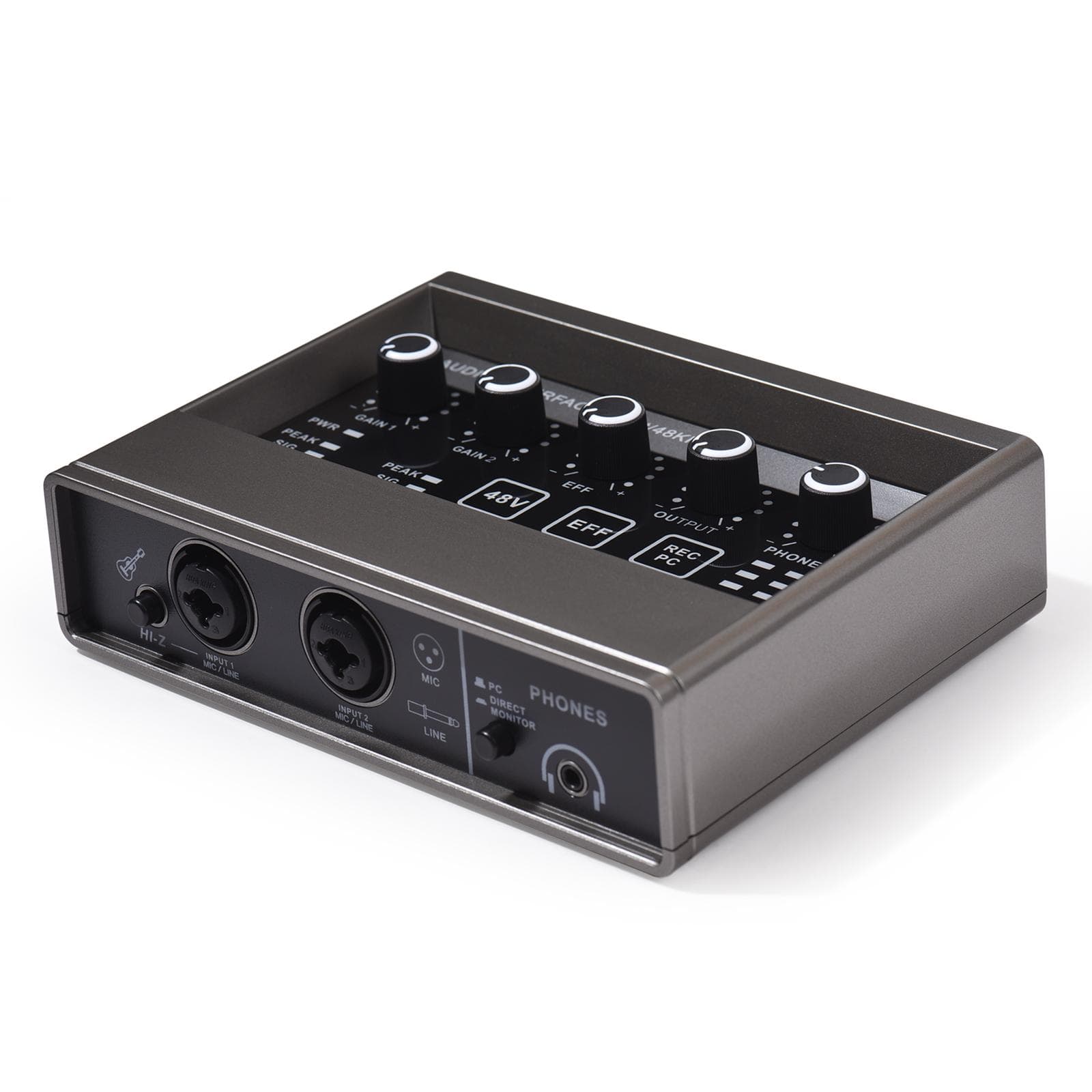 Audio Interface Professional Recording XLR Audio Interface DSP Reverb 48V Phantom Power Sound Card black