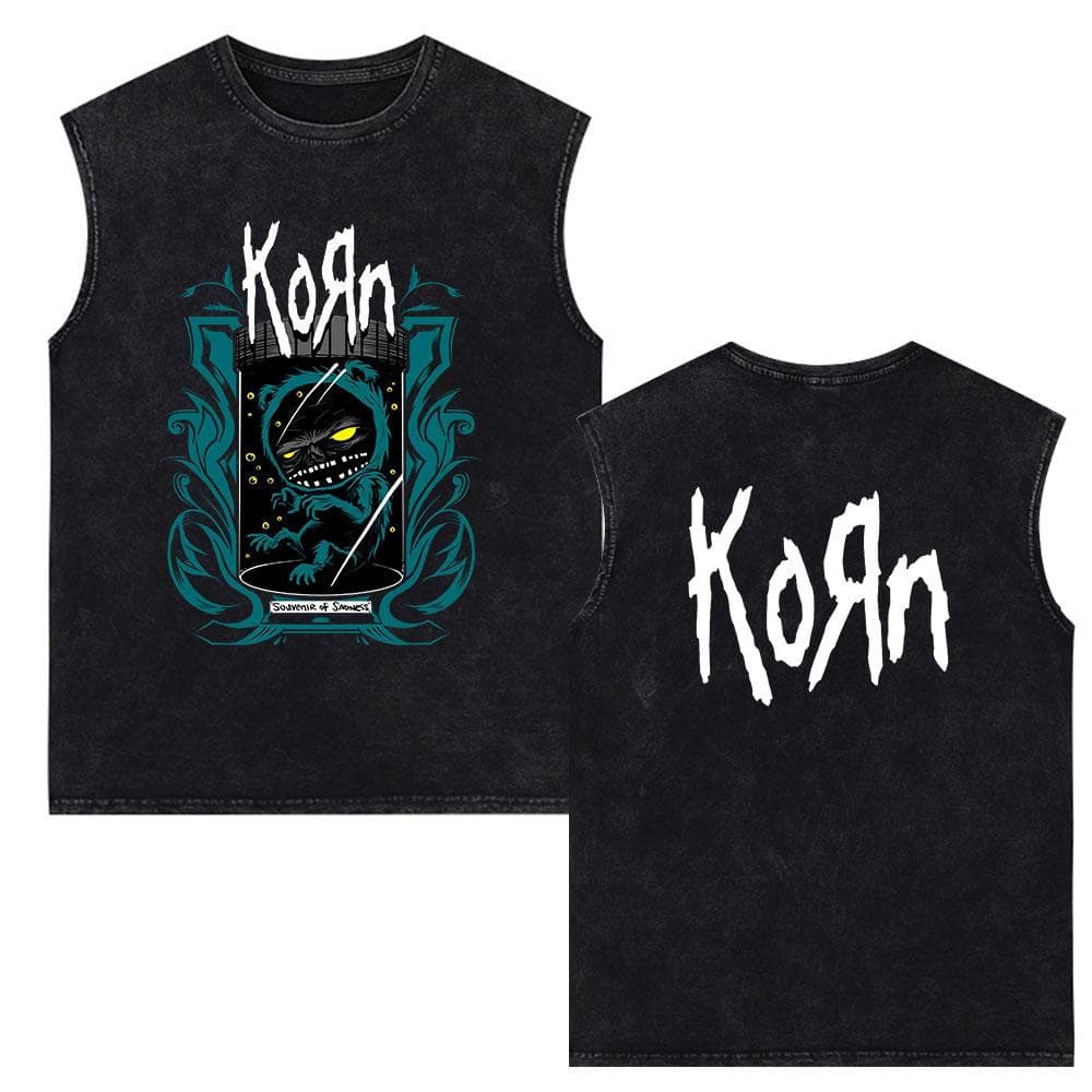 Korn Follow The Leader Rock Band Vintage Washed Tank Tops Men's Gothic Sleeveless Vest Cotton Oversized T-shirts M