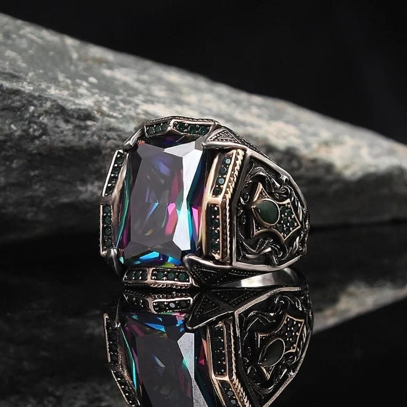 European and American Men's Engagement Ring, Luxury Jewelry, Square Yellowstone, Birthday Gift 13