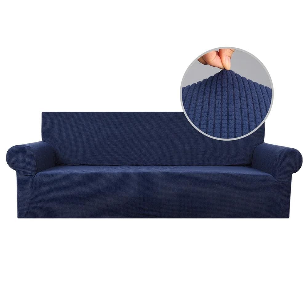 Super Stretch Sofa Cover 1-Piece Slipcover Furniture Protector Dog Pet Kids Friendly Washable Removable Jacquard Fabric for Home 1-Seater 90-140CM Dark blue