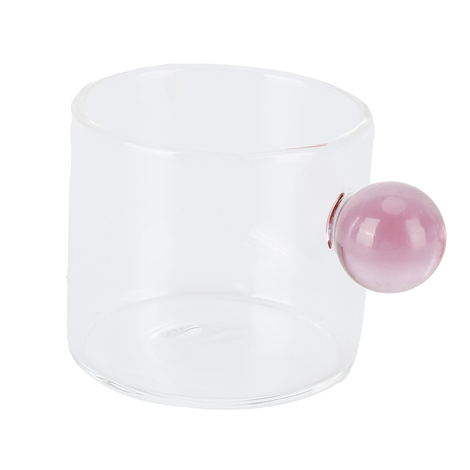 Teacup Glass Mug Transparent Heat Resistant Glass Coffee Cup with Ball Handle 120mlGreen Handle pink