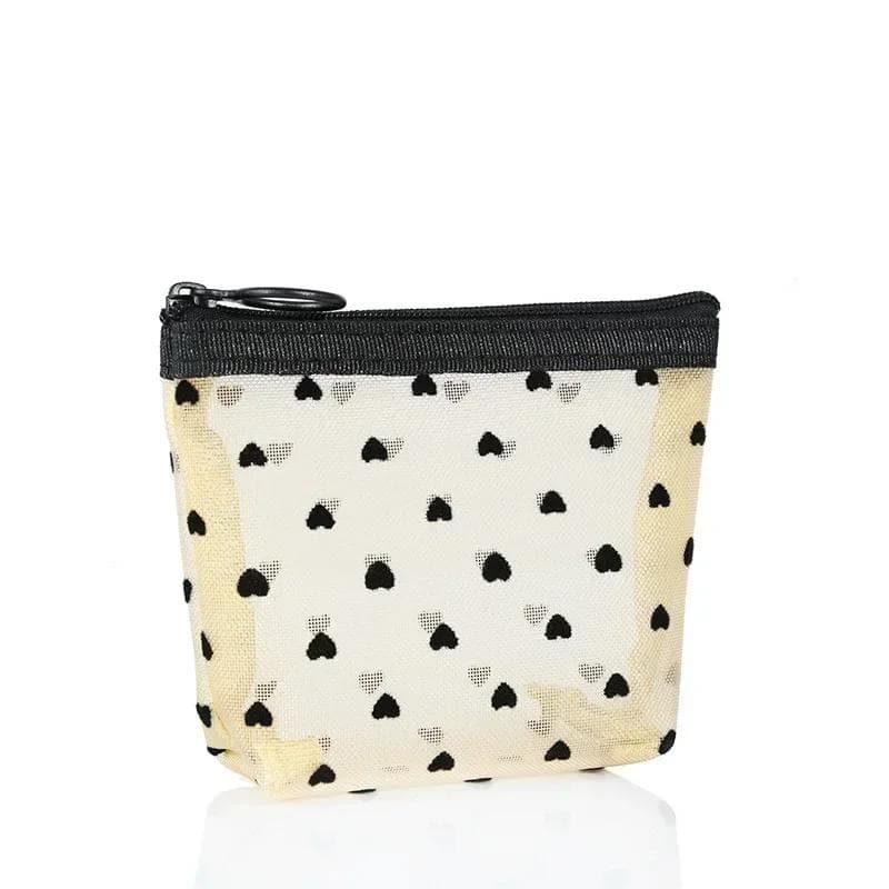 Mesh Cosmetic Bag Zipper Heart Shaped Toiletry Organizer Makeup Bags Multifunctional Women Lipstick Key Coin Purse Pouch
