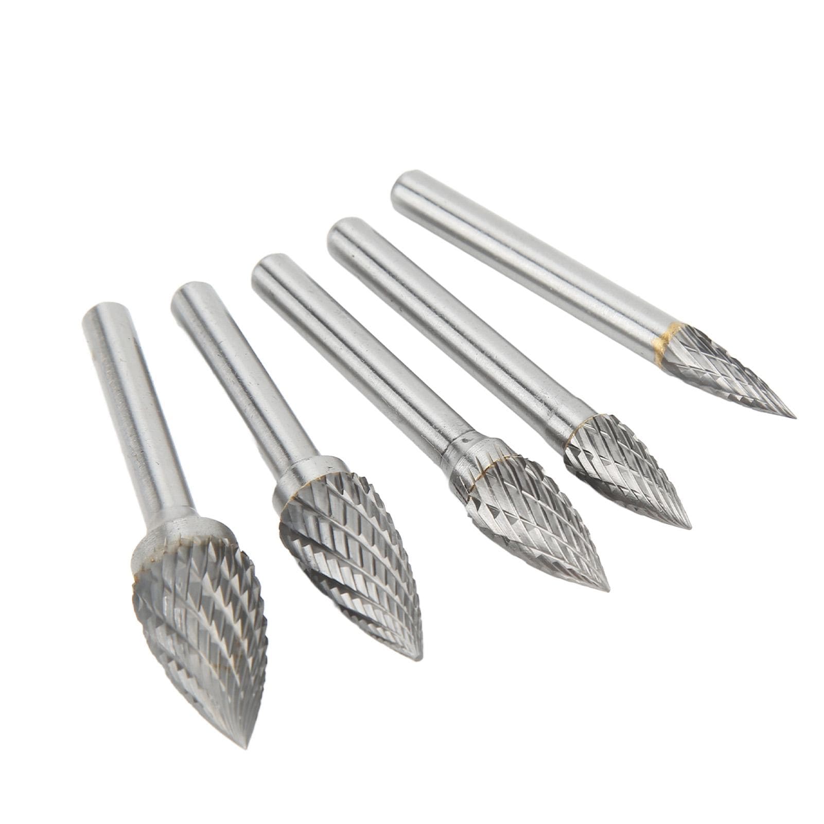 5 Pcs Double Cut Carbide Rotary File Set with 6mm0.24in Shank for Aviation Automobile Ship