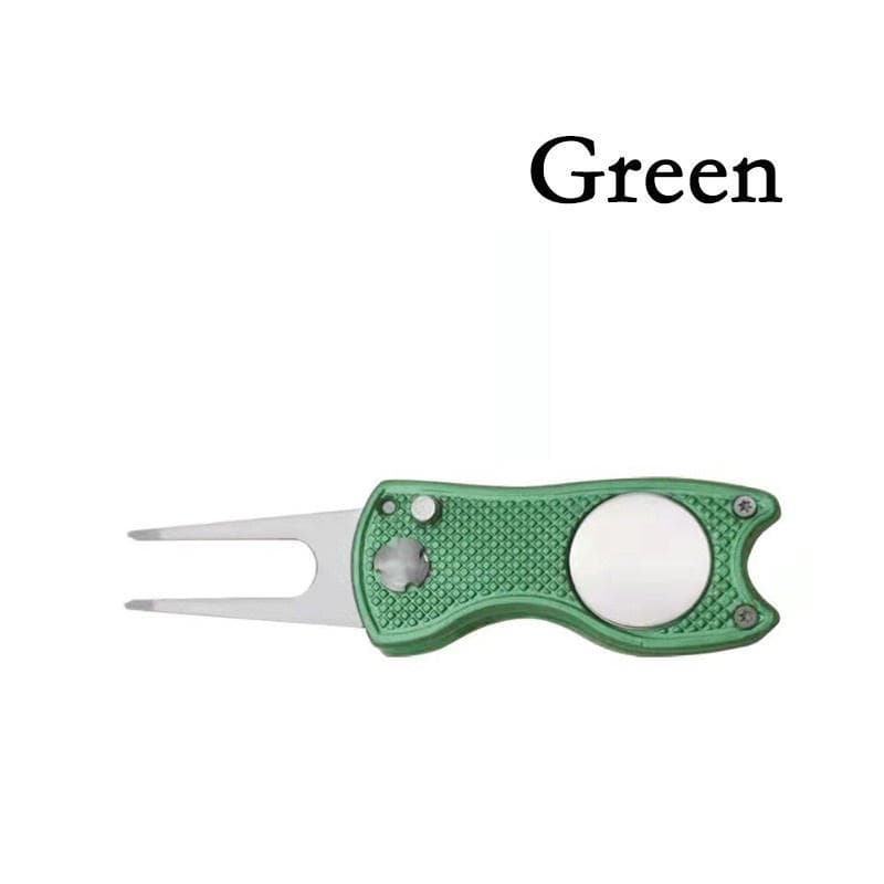 Stainless Steel Golf Repair Tool Switchblade Foldable Golf Pitchfork Putting Green Fork Golf Training Aids Pitch Alloy Tool green