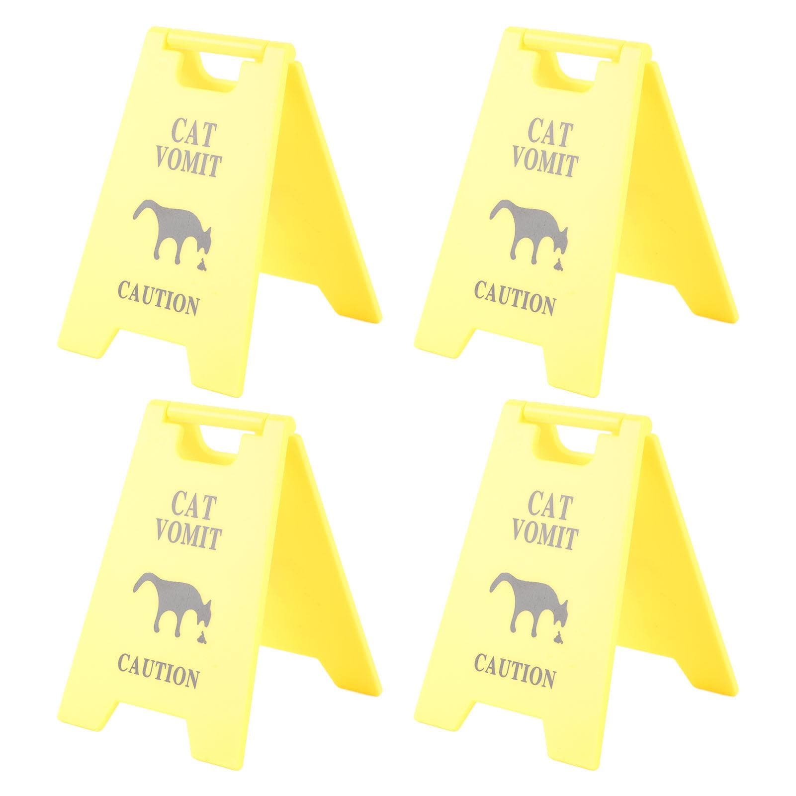 4PCS Cat Vomit Sign Water Resistant ABS 3D Printed Funny Cat Vomit Warning Sign Decoration for Cat