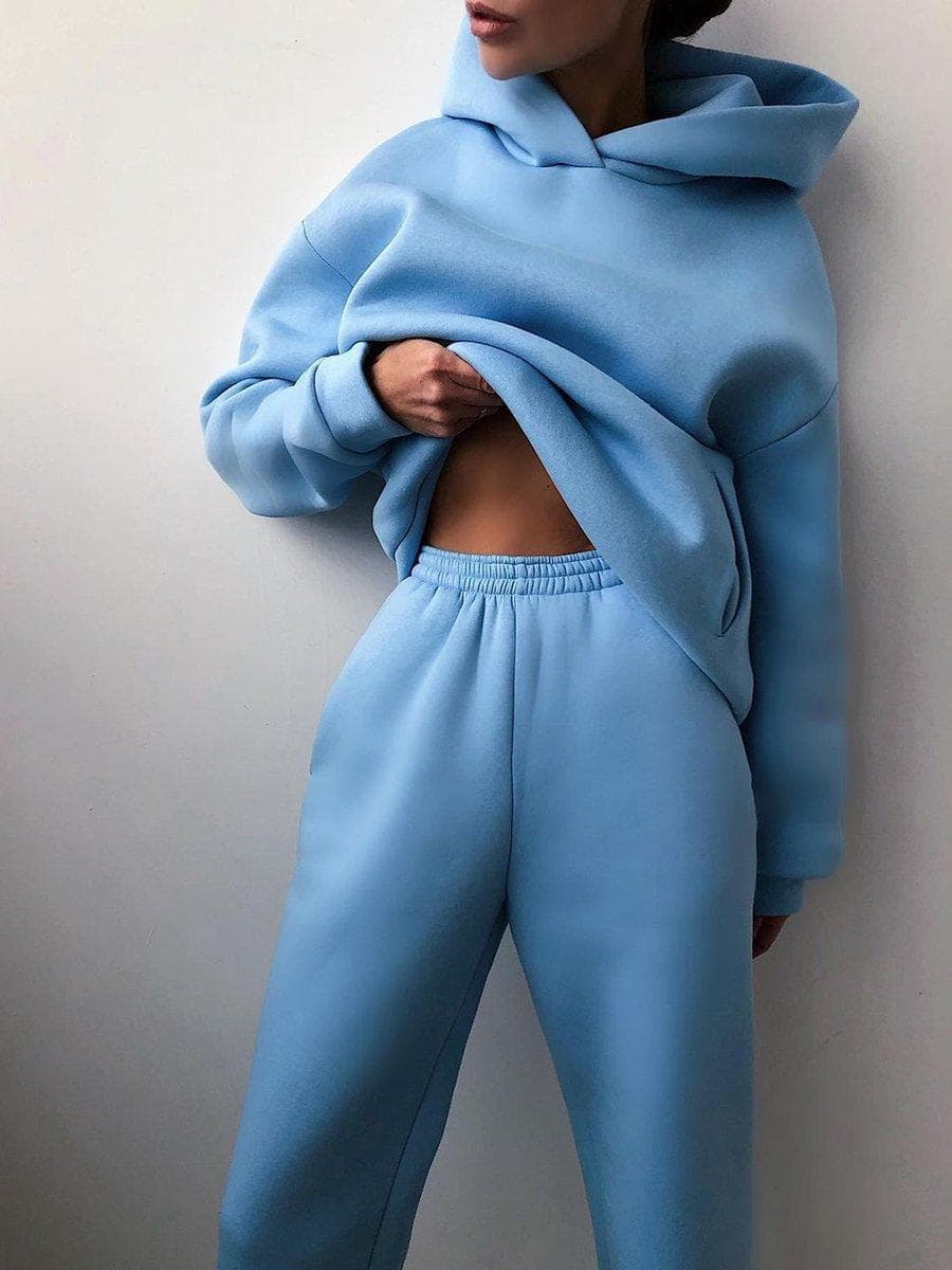 Women Elegant Solid Sets For Women Warm Hoodie Sweatshirts And Long Pant Fashion Two Piece Sets Ladies Sweatshirt Suits XXXL blue