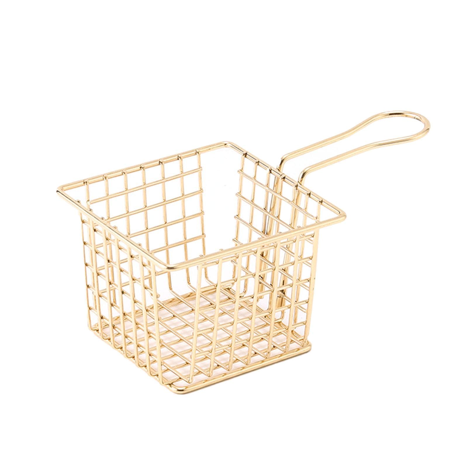 Fryer Basket Iron French Fry Holder Frying Strainer with Handle for Restaurant Home Imitation Gold
