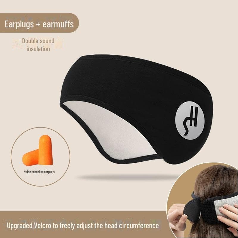 Universal Noise-Isolating Earmuffs with Eye Mask for Sleep & Outdoor Winter Sports - Velcro & Velvet for Men & Women black