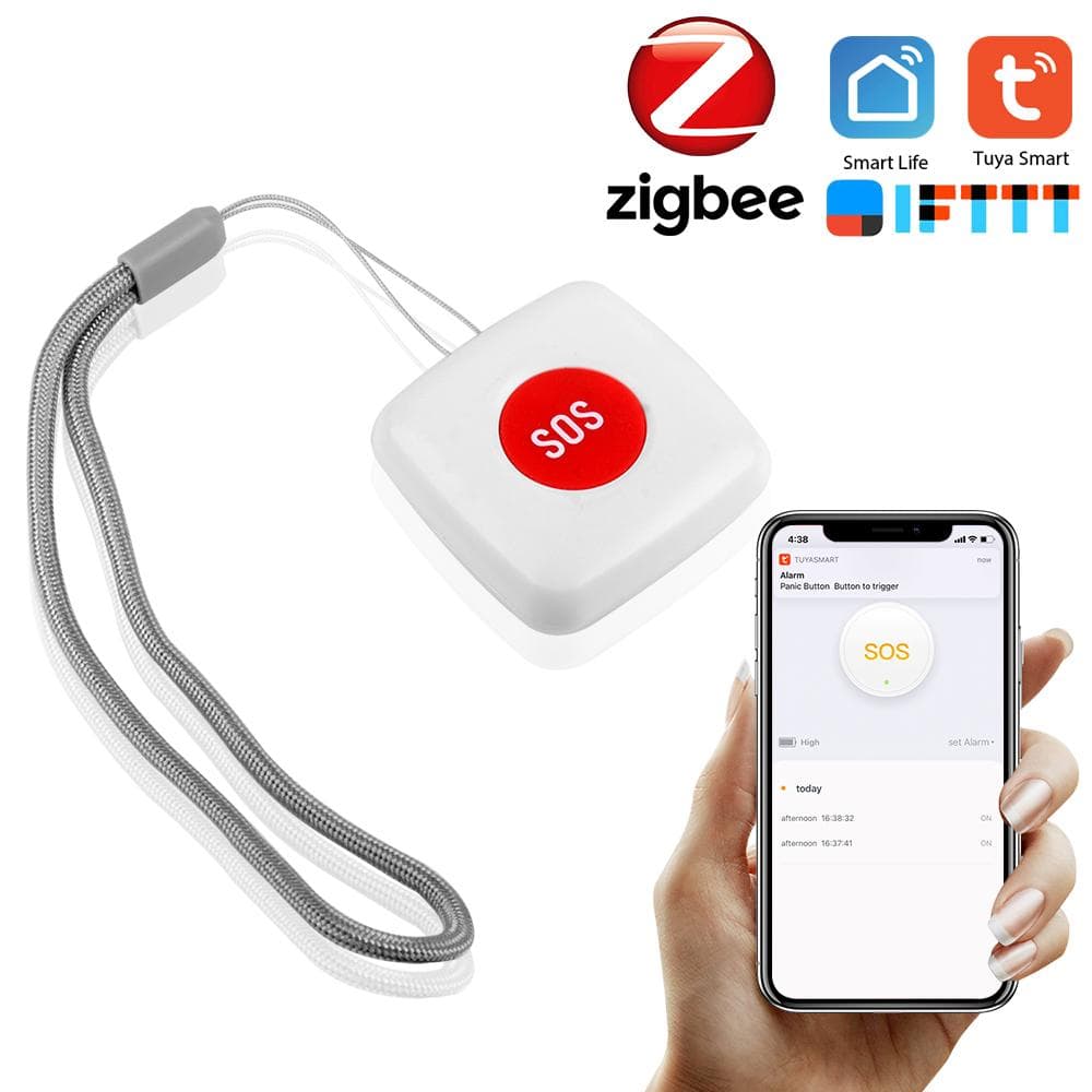 Tuya Zigbee Wireless Remote Call Button SOSEmergency Button Caregiver Pager for BedChairFloor white