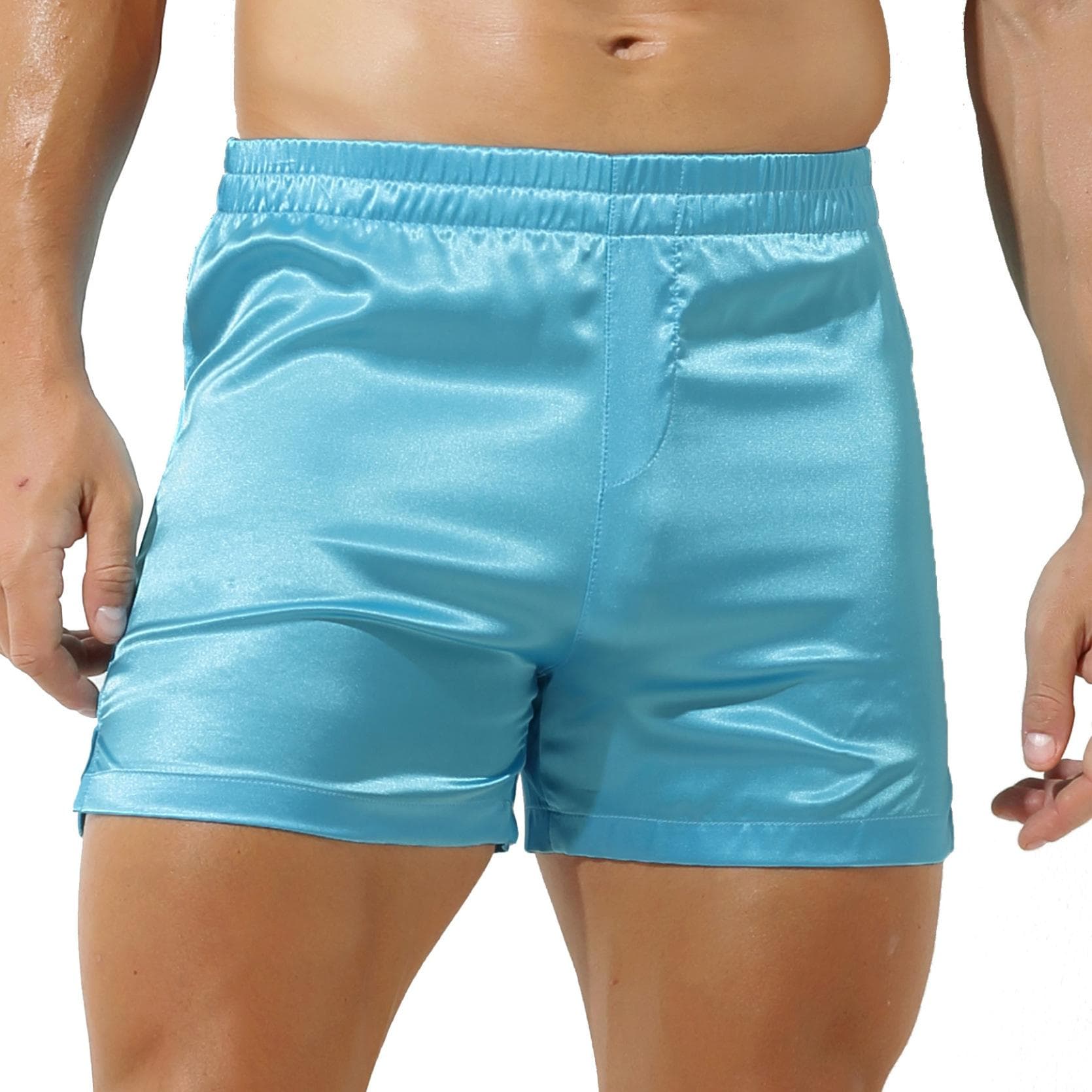 Mens Silk Satin Boxers Shorts Underwear Sleep Pajama Lounge Shorts M blue
