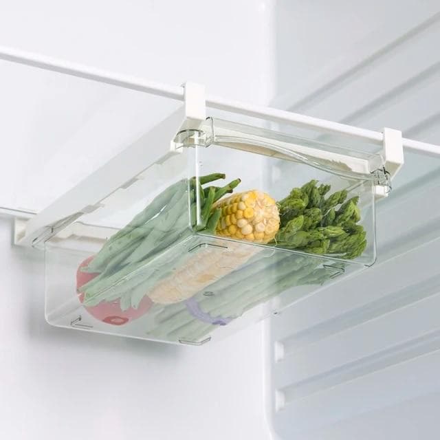 Kitchen Fridge Organizer Transparent Fruit Egg Food Storage Rack Under-shelf Refrigerator Storage Box Kitchen Organizer white