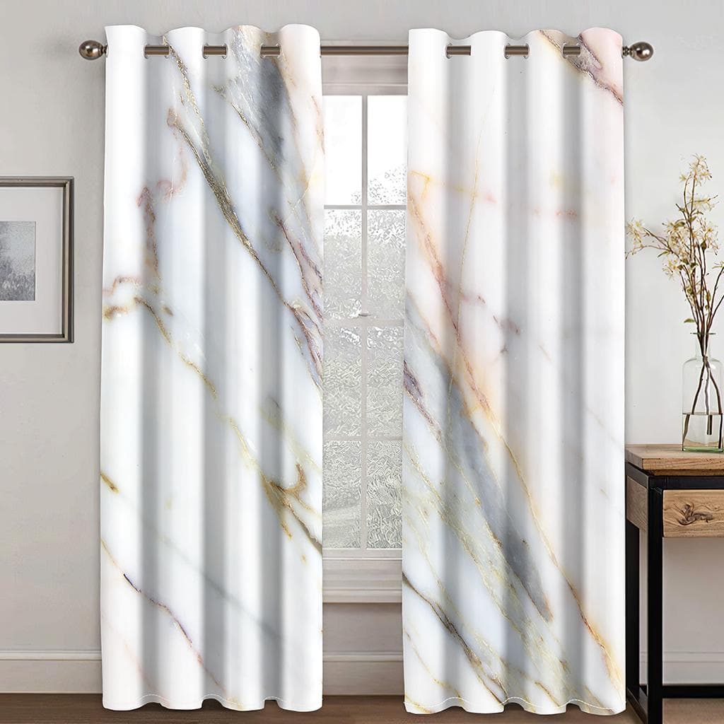 White Marble Curtain For Living Room Bedroom Kitchen Chiffon Window Treatment Decorations 100W160H(CM)40x63in&Grommet Top