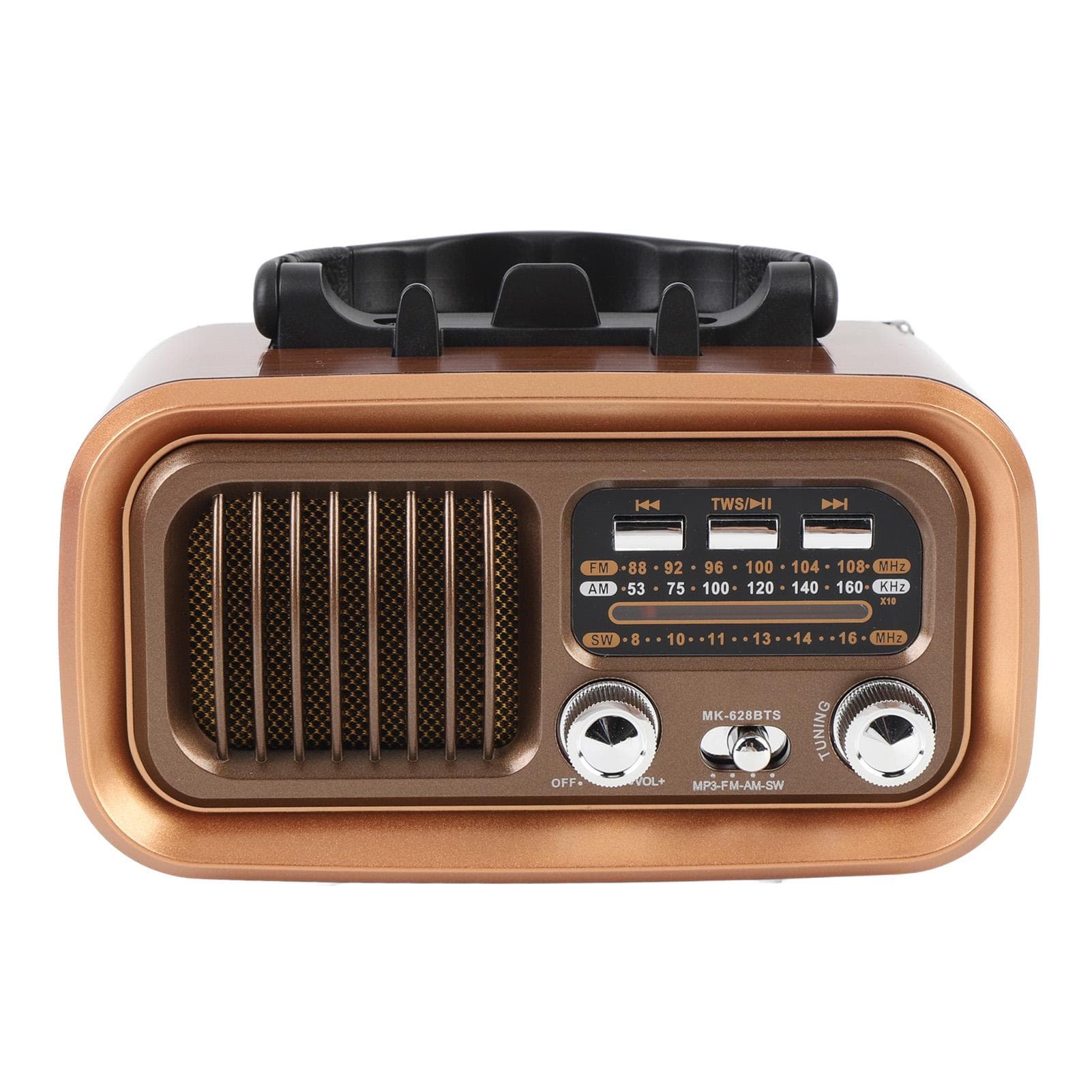Retro Radio with Bluetooth Speaker Memory Card USB Playback Solar Battery Powered Rechargeable gold