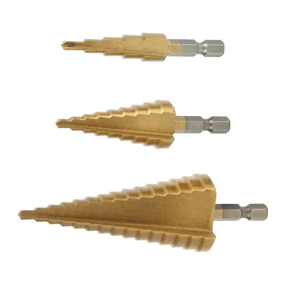 3Pcs Step Cone Drill Bit 6.35mm Hex Shank High Speed Steel Titanium Cutter Hole Opening Tool