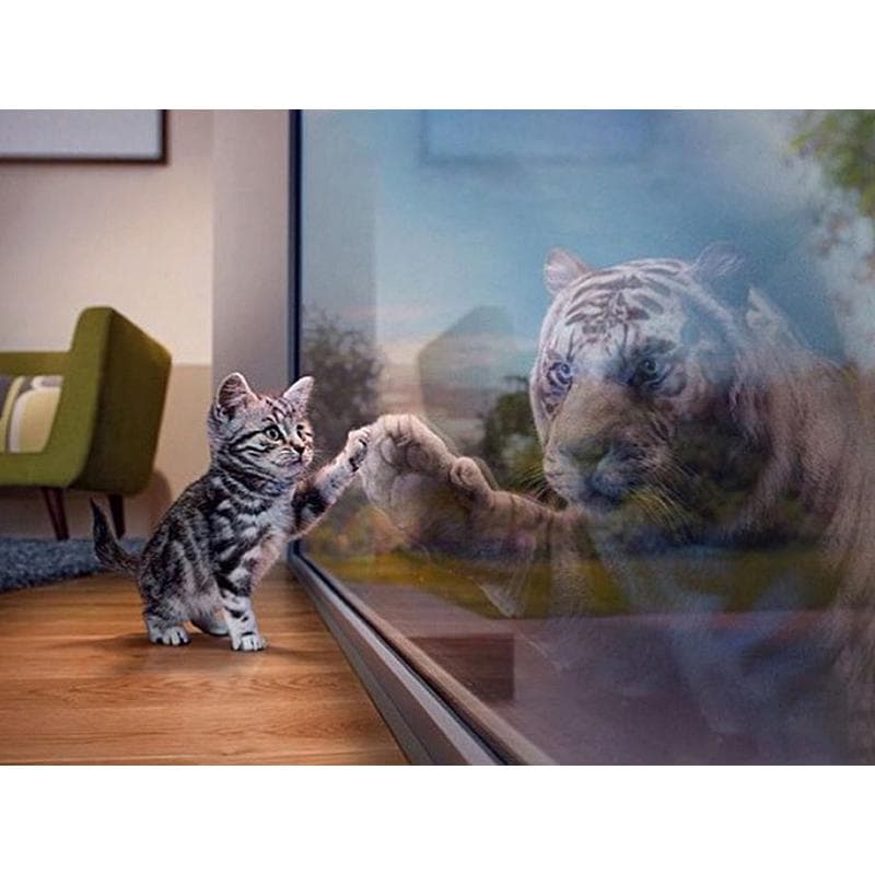 Embroidered Living Room Handwork Decoration Cat Reflect Tiger Diamond Painting Resin Round Diamonds 20X30CM