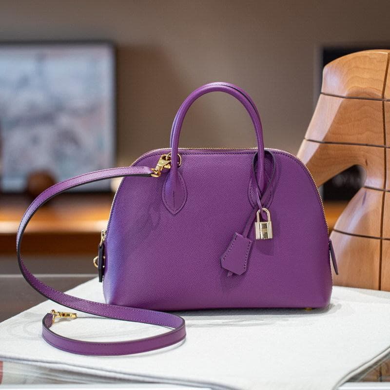 New genuine leather women's bag, top layer epsom palm print shell bag, hand bill and shoulder crossbody bag 25x9x18cm gold/purple