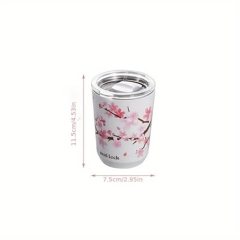 1pc 304 Stainless Steel Ins Hands-on Cup Straw High-value Girls Milk Tea Coffee Cup Anti-fall Water Bottle Water Cup Cherry Blos
