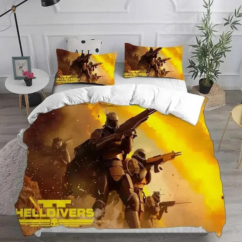 3D HELLDIVERS 2 Bedding Sets Comforter Quilt Bed Cover Duvet Cover Pillow Case Sets Kids Adult Size For Home Textiles EU Single 135x200cm
