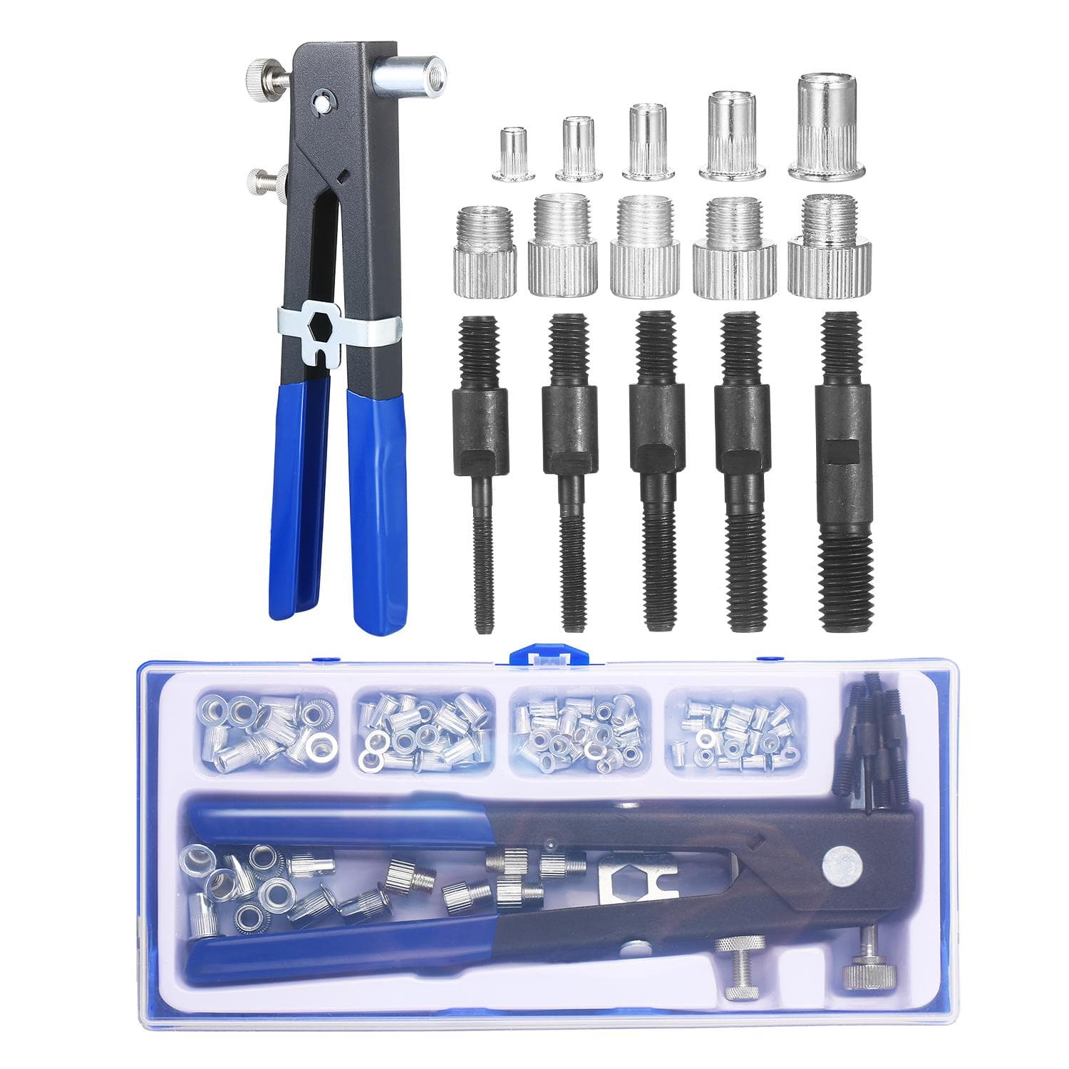 86PCS Rivet Nut Tool Kit Set Blind Rivet Nut Hand Riveter Wrench Threaded Insert Tool Rivet Nut Gun blue