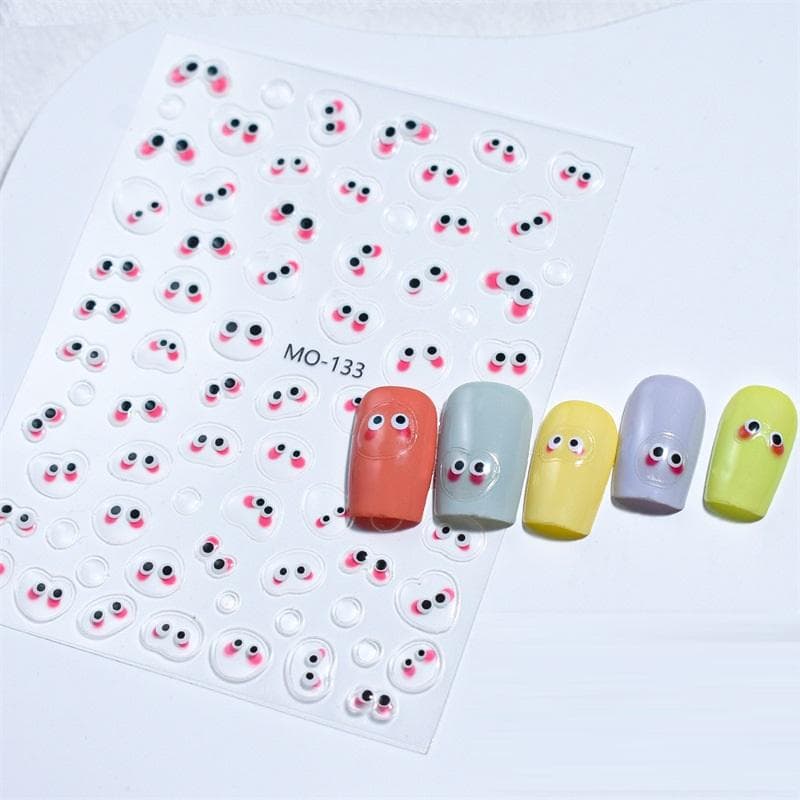 1pc 3D Embossed Eye Nail Art Stickers Kawaii Mouth Monster Full Cover Nail Patch Peelable Smile Nail Slider Manicure Decorations