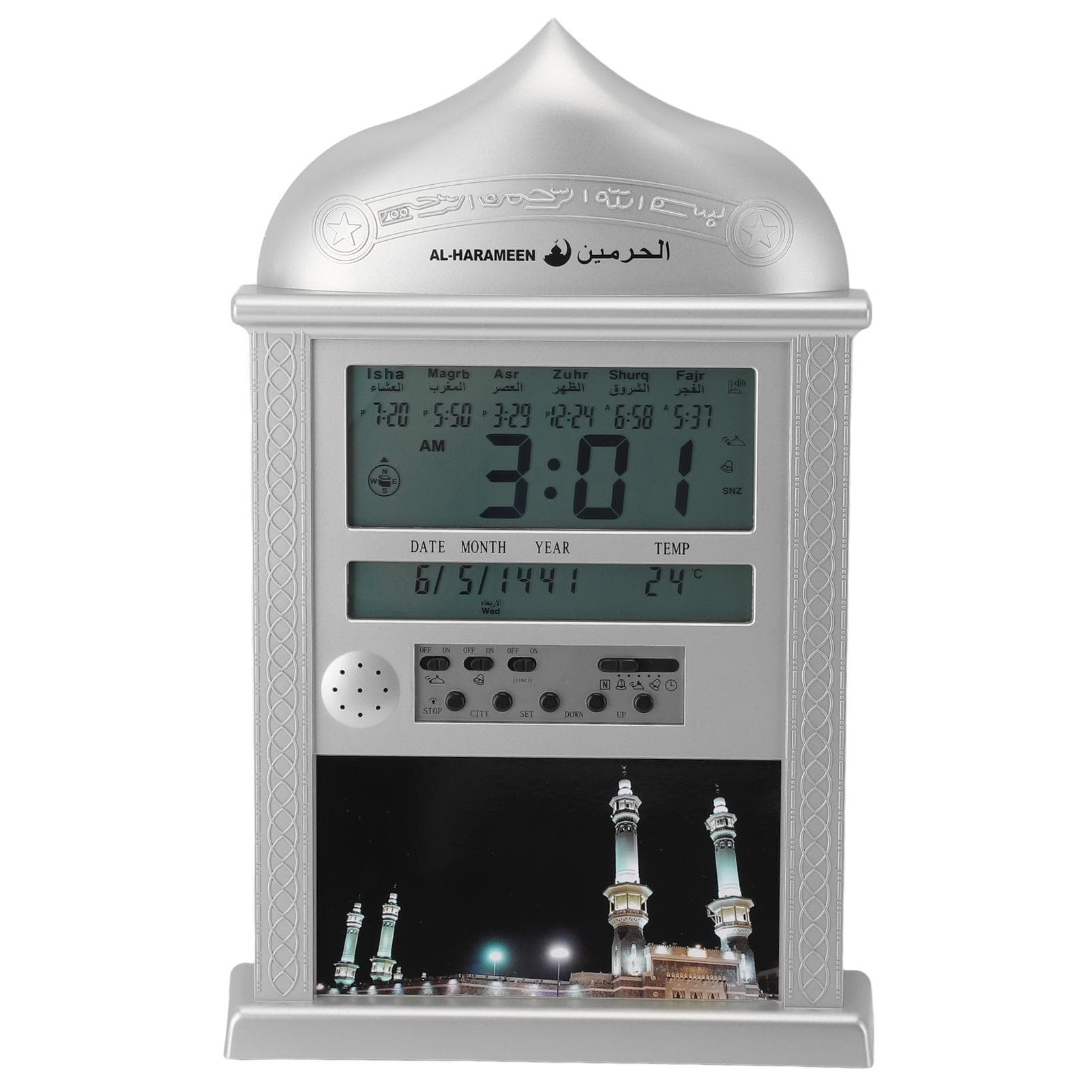 Digital Azan Mosque Prayer Clock Calendar Alarm Clock Multifunction Muslim Prayer Wall Clock for silver