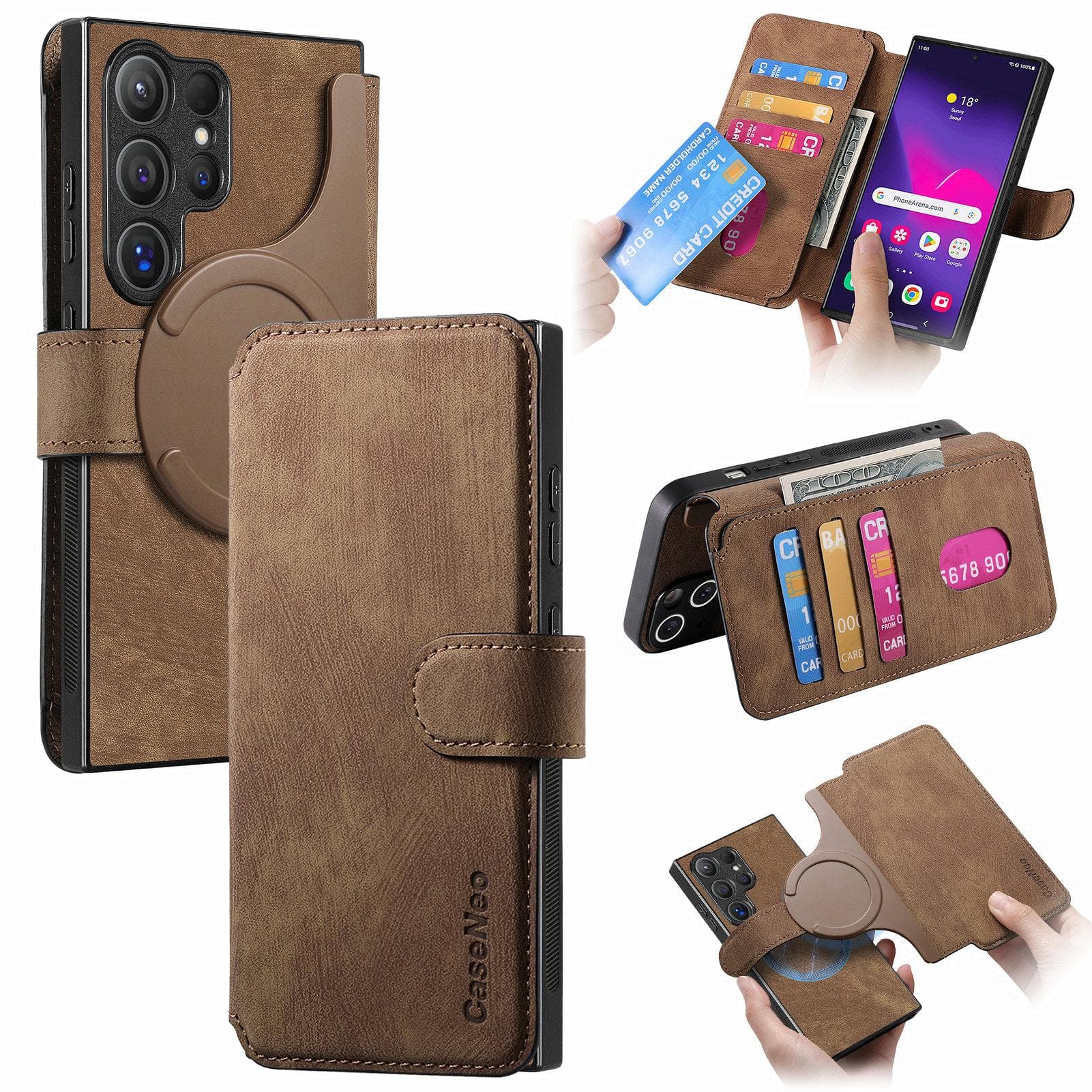 For Samsung Galaxy S24 Ultra S23 S22 Plus FE A55 A35 A25 A15 A05 A54 Case Leather Magnetic Wireless Charging Flip Card Bag Cover for Galaxy A55