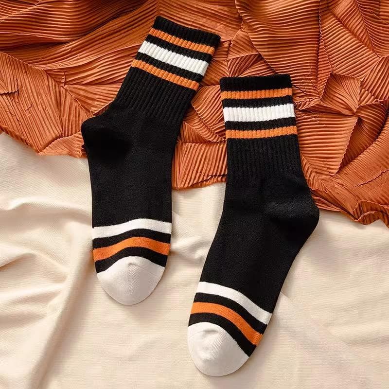 New Fashion Color Block Striped Mid-calf Sports Socks Men Women Breathable Cotton Socks Outdoor Running Basketball Cycling Socks